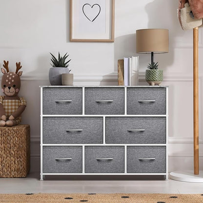 Sorbus Dresser with 8 Drawers - Chest Organizer Unit with Steel Frame Wood Top & Handle Easy Pull Fabric Bins for Clothes - Wide Storage Furniture for Bedroom, Hallway, Living Room, Nursery & Closet