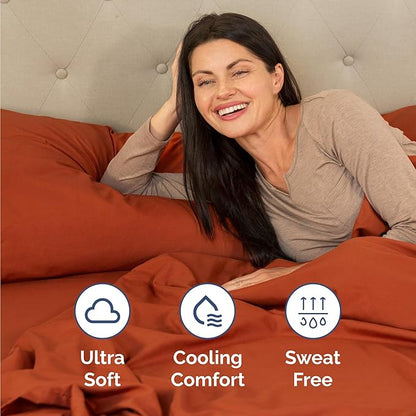 Twin 4 Piece Sheet Set - Comfy Breathable & Cooling - Ultra-Soft Hotel Luxury Bedding Set with 8-16 Inch Deep Pockets - 1 Flat & 1 Fitted Sheet & 2 Pillowcases - Wrinkle Free & Easy Care - Terracotta