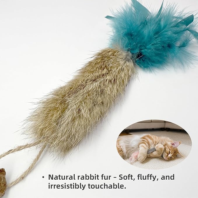 3 Pack Rabbit Fur Catnip Toys with Feathers – Interactive Carrot Cat Toys with Galls Fruit for Indoor Cats and Kittens-Mewly Pet