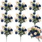 Zeyune 8 Pack 12 Inch Wedding Bouquets for Bride Bridesmaid Dark Blue and Champagne Artificial Rose Bouquet Fake Silk Roses Flowers Bunches Bulk for Home Office Garden Parties Decoration