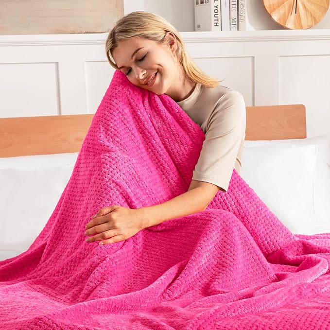 Exclusivo Mezcla Fleece Bed Blanket King Size, Super Soft and Warm Blankets for Couch, Sofa and Bed Waffle Textured, Cozy, Fuzzy and Lightweight (Hot Pink, 90x104 Inches)