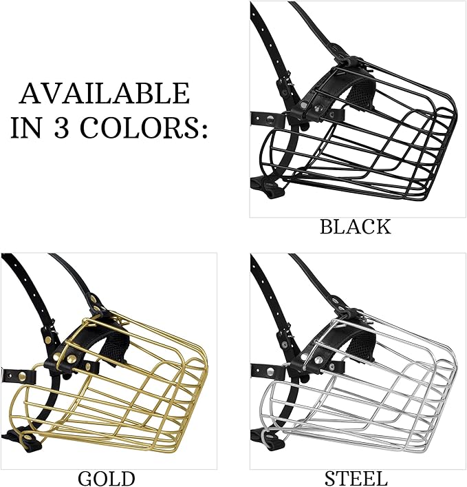 German Shepherd Dog Muzzle Metal Basket for Medium Large Dogs Adjustable Durable Leather Straps Secure Wire Mask for Biting Chewing Barking (Black, M - Size)-Mewly Pet