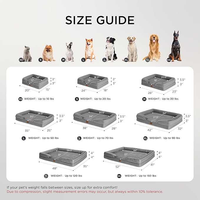 Bedsure Orthopedic Dog Beds for Small Dogs - Washable Small Dog Cat Bed Waterproof, Comfort Pet Couch Sofa with Washable Removable Cover, Pets Bed with Nonskid Bottom, Grey, 24"-Mewly Pet