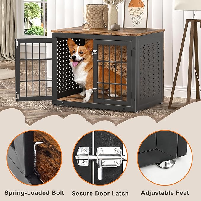 32" Heavy Duty Dog Crate Furniture for Small and Medium Dogs, Metal Kennel for High Anxiety Dogs, Chew Proof Pet Cage Indoor, Decorative Dog Kennel End Table-Mewly Pet