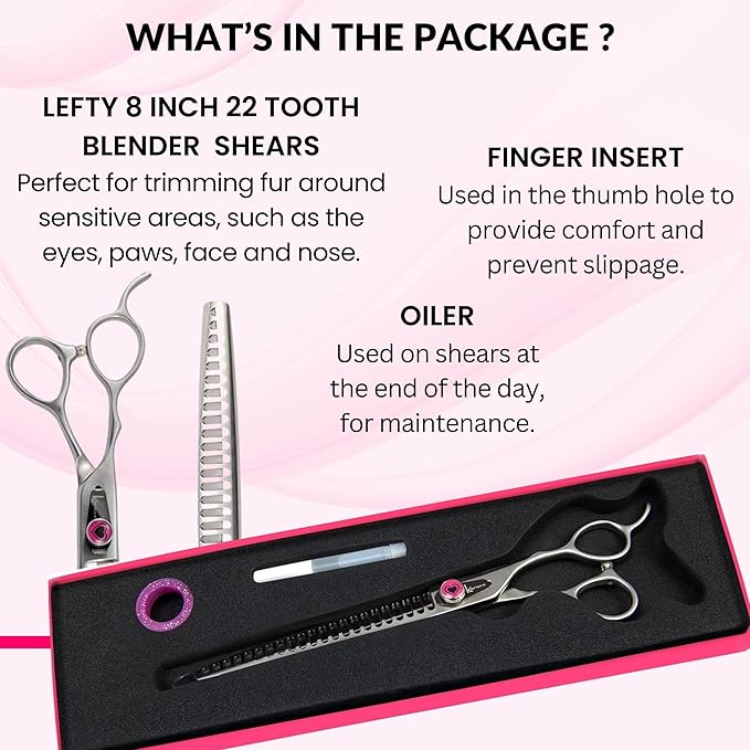 Kenchii Love Left Handed Dog Grooming Scissors, 22 Tooth Blender Shears, Dog Scissors for Grooming, Professional Pet Grooming Scissors, Ergonomic & Comfortable-Mewly Pet