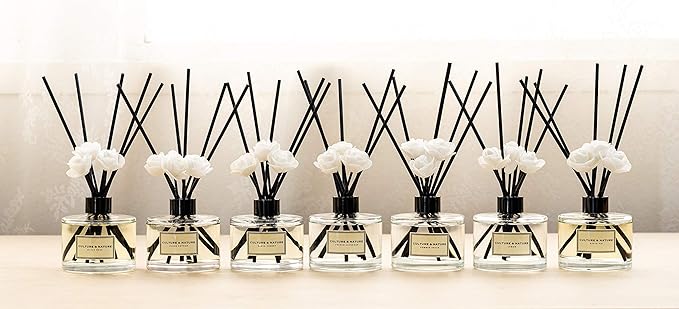 CULTURE & NATURE Reed Diffuser Set 6.7oz (200ml) Summer Peach Scented Diffuser with Sticks Home Fragrance Reed Diffuser for Bathroom Shelf Decor
