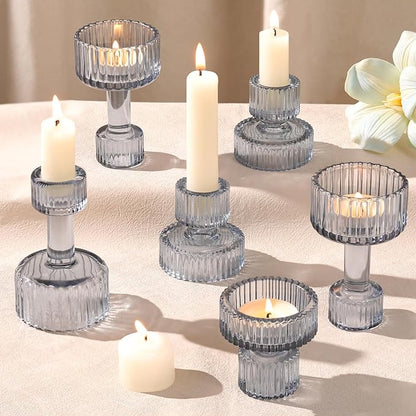 Candlestick Holders Bulk, 6 Pcs Blue Combination Candle Holders Set, Crystal Candle Holders for Wedding, Table Centerpiece, Home Decoration