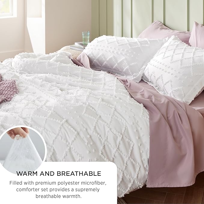 Bedsure Twin Comforter Set - Dusty Blue Comforter, Boho Tufted Shabby Chic Bedding for Kids, 2 Pieces Vintage Farmhouse Bed Set for All Seasons, Fluffy Soft Bedding with 1 Pillow Sham