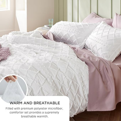 Bedsure Twin Comforter Set - Dusty Blue Comforter, Boho Tufted Shabby Chic Bedding for Kids, 2 Pieces Vintage Farmhouse Bed Set for All Seasons, Fluffy Soft Bedding with 1 Pillow Sham