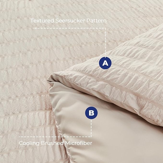 HYMOKEGE Beige Twin XL Comforter Set Seersucker 5 Pieces, All Season Luxury Bed in a Bag for Bedroom, Bedding Set with Comforter, Sheets, Pillowcase & Sham
