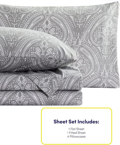 Cal King Size Bed Sheets - 6 Piece 1500 Supreme Collection Fine Brushed Microfiber Deep Pocket California King Sheet Set Bedding - 2 Extra Pillow Cases, Great Value, California King, Paisley Gray