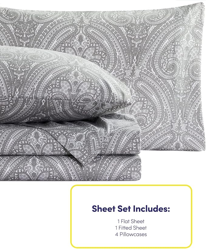 King Size Bed Sheets - 6 Piece 1500 Supreme Collection Fine Brushed Microfiber Deep Pocket King Sheet Set Bedding - 2 Extra Pillow Cases, Great Value, King, Paisley Gray