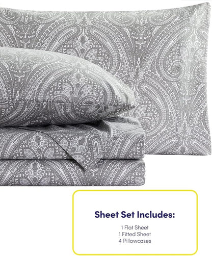 Full Size Bed Sheets - 6 Piece 1500 Supreme Collection Fine Brushed Microfiber Deep Pocket Full Sheet Set Bedding - 2 Extra Pillow Cases, Great Value, Full, Paisley Gray