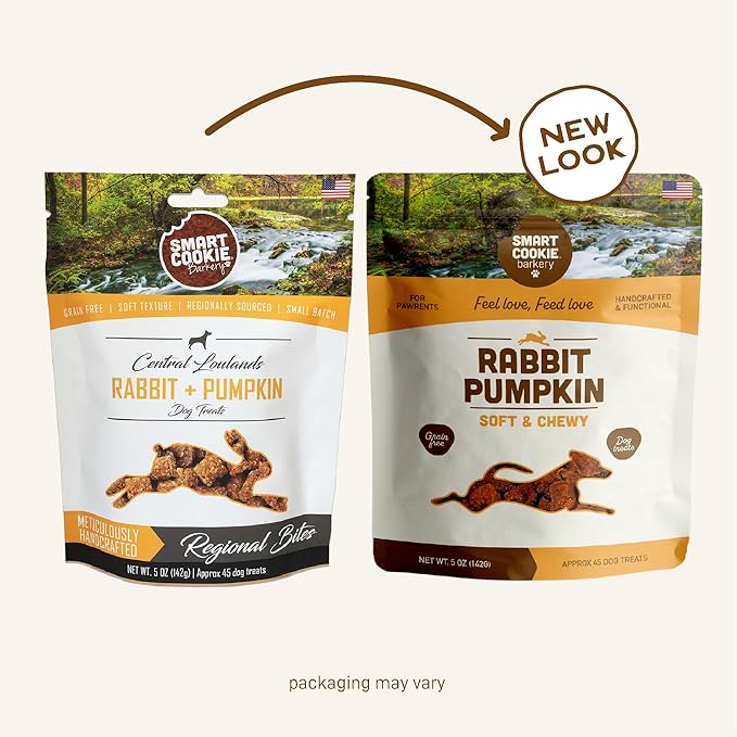 Smart Cookie All Natural Dog Treats - Rabbit & Pumpkin - Training Treats for Dogs with Allergies or Sensitive Stomachs - Soft Dog Treats, Grain Free, Chewy, Human-Grade, Made in USA - 5oz, Pack of 3-Mewly Pet