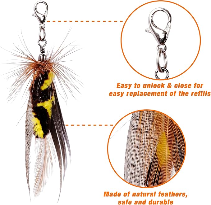 JXFUKAL Cat Feather Toy Refills, 3Pcs Simulation Mini Insects Cat Lures Wand Attachment Replacement for Kitty Kitten Indoor Accessories-Mewly Pet
