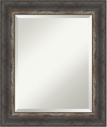 Amanti Art Brown Bathroom Mirror for Over Sink, 25x21 Bark Rustic Char Rectangle Vanity Mirror, Small Country Rustic Frame, Hangs Horizonally and Vertically, Bathroom Wall Decor, Beveled Edge