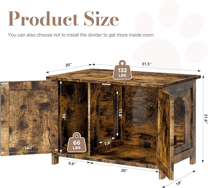 JY QAQA Cat Litter Box Enclosure,Litter Box Furniture Hidden with Barn Door,Wooden Cat Washroom Furniture,Cat House,Fit Most of Litter Box,Brown-Mewly Pet