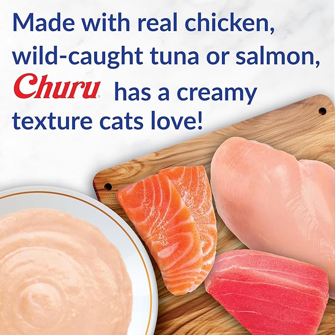 INABA Churu Cat Treats, Lickable, Squeezable Creamy Purée with Vitamin E, 0.5 Ounces per Tube, 100 Tubes Total, Tuna Variety-Mewly Pet