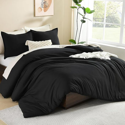 Litanika Comforters Black Oversized King Size, 3 Pieces Lightweight Solid Bedding Comforter Set, All Season Fluffy Bed Set (120x98In Comforter & 2 Pillowcases)