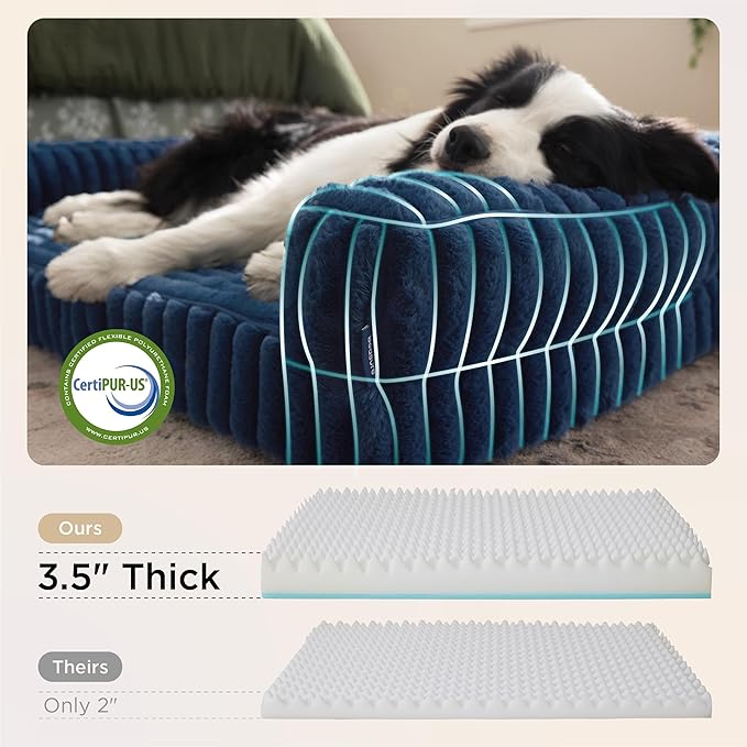 Bedsure Orthopedic Dog Beds for Extra Large Dogs, Waterproof Memory Foam XL Pet Bed with Sides, Non-Slip and Egg-Crate Foam Big Dog Couch Sofa with Washable Removable Corduroy Cover, Blue-Mewly Pet