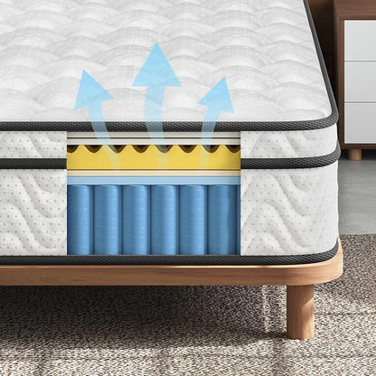 Vesgantti Twin Size Mattress 12 Inch, Fiberglass-Free | Cool Sleep Hybrid Single Mattress in a Box - Memory Foam & Pocket Springs, Ergonomic Design, Pressure Relief, Medium Firm Feel, 39"*75"*12"
