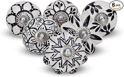 Cabinet Knobs Assorted knobs for cabinets and Drawers Black & White Cupboard Wardrobe Furniture Door Pull Handles for Dresser Kitchen Wardrobes Boho Home Interior Decor -Pack of 6