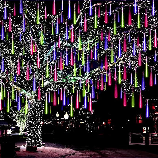 Aukora Christmas Lights Outdoor, UL Plug Halloween Lights Outside, LED Meteor Shower Light, 11.8in 8 Tubes 192 LEDs for Xmas, Wedding, Party, Holiday, Garden, Tree Decoration（Blue、Red、Green