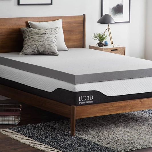 LUCID 4 Inch Bamboo Infused Memory Foam Mattress Topper - Twin Size – Cooling Ventilation – Pressure Relieving Bed Topper - Mattress Pad – CertiPur Certified
