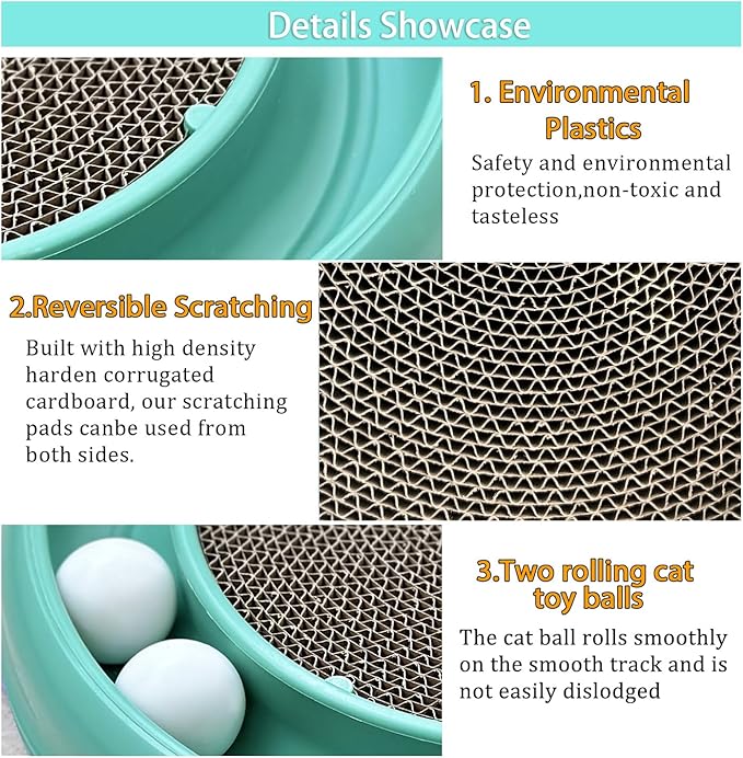 Interactive Cat Ball Track Toy for Indoor Cats, Cat Scratching Board & Exercise Set for Bored Indoor Adult and Kitten Mental & Physical Stimulation, with Spare Ball to Prevent Loss (Green)-Mewly Pet