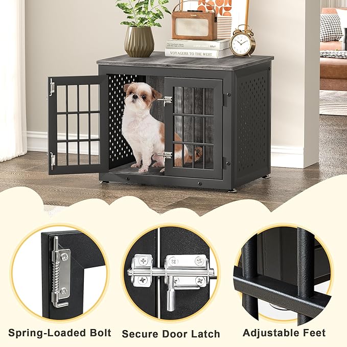 26" Heavy Duty Dog Crate Furniture for Small Dogs, Metal Kennel for High Anxiety Dogs, Chew Proof Pet Cage Indoor, Decorative Dog Kennel End Table-Mewly Pet