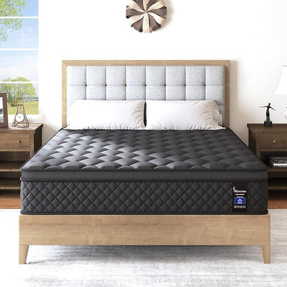 Full Mattress, 12 Inch Mattresses Hybrid Euro Top Mattress Medium Firm for Back & Lumbar Support, 100 Night Trial, Individual Pocket Spring Bed for Motion Isolation & Pressure Relief