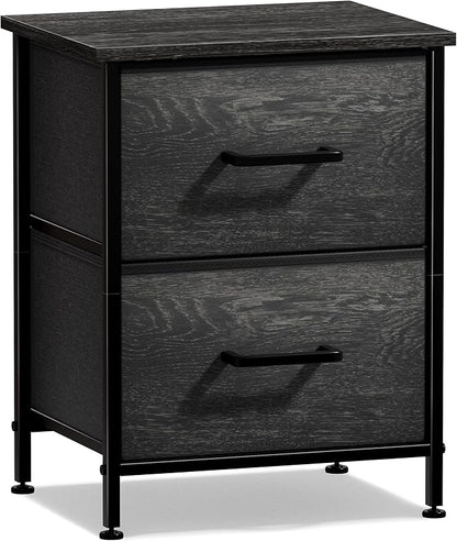 Sorbus Nightstand Dresser with 2 Faux Wood Drawers - Bedside Table Chest with Storage Bedroom, Living Room, Closet & Dorm Furniture Lamp Stand - Steel Frame, Wood Top, Easy Pull Fabric Bins
