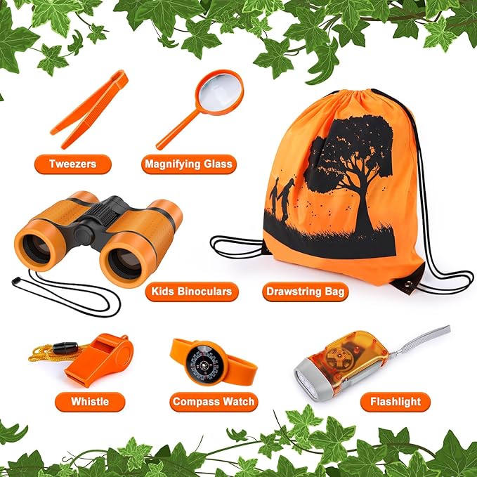 Kids Explorer Kit & Bug Catcher Kit, Camping Gear for Kids, Outdoor Exploration Set with Backpack & Binoculars, Ideal Outdoor Adventure Toys for Boys Girls 3-12-Mewly Pet