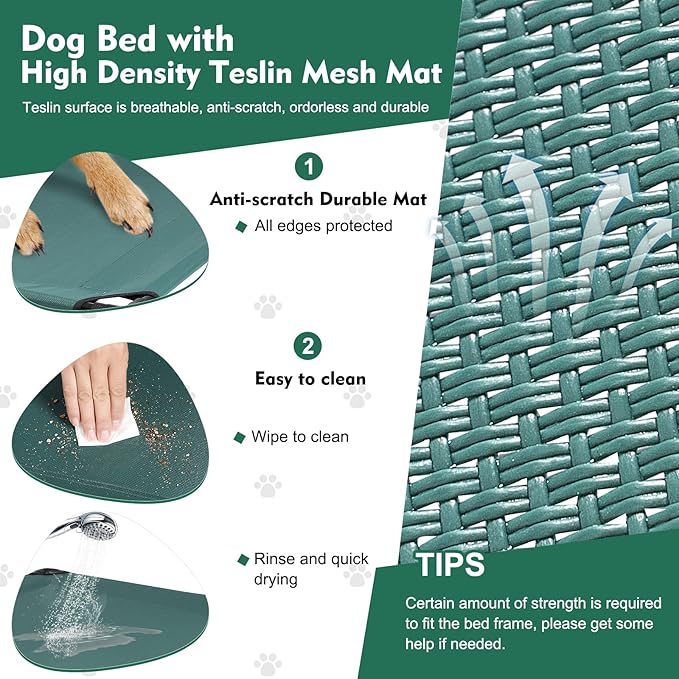 Upgraded Elevated Dog Bed with Canopy, Portable Raised Outdoor Dog Bed with Stable Anti-Slip Feet, Wider Shade Pet Bed Cot, Raised Dog Beds for Large Pets Camping, Indoor & Outdoor Use-Mewly Pet