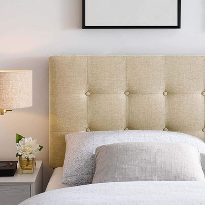 Modway Emily Tufted Button Linen Fabric Upholstered King Headboard in Beige