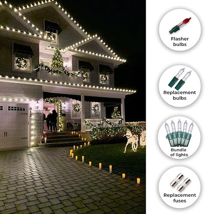 Holiday Essence Christmas LED Lights 100 Cool White String Lights for Indoor and Outdoor Decorative Use, Holiday and Tree Decor, Patio Hanging Lighting Decorations, Green Wire, 26.9 Ft, UL Certified
