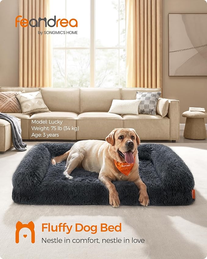 Feandrea Dog Bed, Orthopaedic Dog Sofa Bed for Medium and Large Dogs, Waterproof Ped Bed with Removable Washable Cover, 42 x 31.5 x 9 Inches, Dark Gray UPGW233G02-Mewly Pet