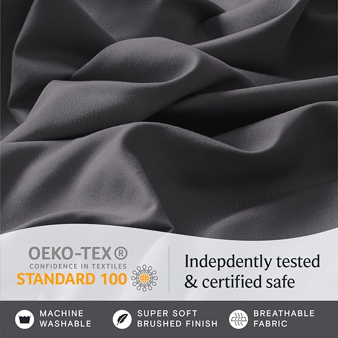 LuxClub 4 PC California King Size Sheet Set Sheets Deep Pockets Wrinkle Free Cooling Sheets Machine Washable Hotel Bedding Silky Soft - Dark Grey California King