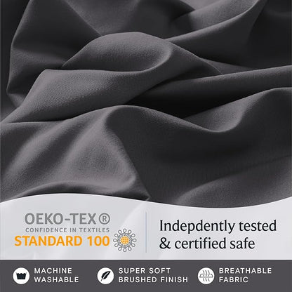 LuxClub 4 PC California King Size Sheet Set Sheets Deep Pockets Wrinkle Free Cooling Sheets Machine Washable Hotel Bedding Silky Soft - Dark Grey California King