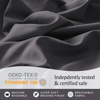 LuxClub 4 PC King Sheet Set, Deep Pockets Wrinkle Free Cooling Bed Sheets Hotel Bedding for Women, Men, Kids & Teens, Includes 1 Fitted Sheet, 1 Flat Sheet and 2 Pillowcases - Silky Soft Dark Grey