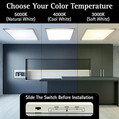 Ultralux 2x2 ft Surface Mount Ceiling Light Panel – Slim, Edge Lit, Flush Mount Flat Panel for Kitchen, Home & Office - TRIAC Dimmable, 3CCT Adjustable Color Temperature (Brushed Nickel, 1 Pack)