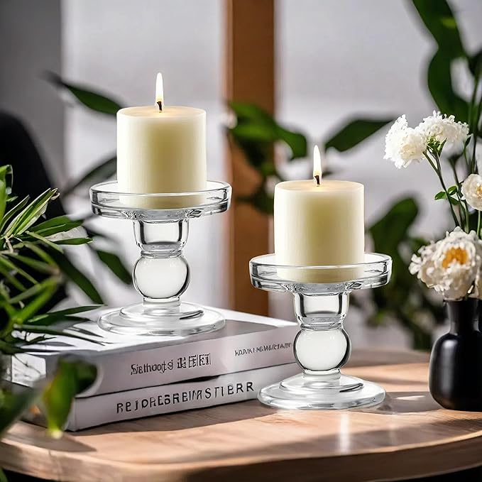 Glass Candle Holders for Pillar Candle or 3/4 inch Taper Candle, Unity Candle Holder Set of 3 for Wedding Ceremony Set, Candlestick Holder for Table or Home Decoration