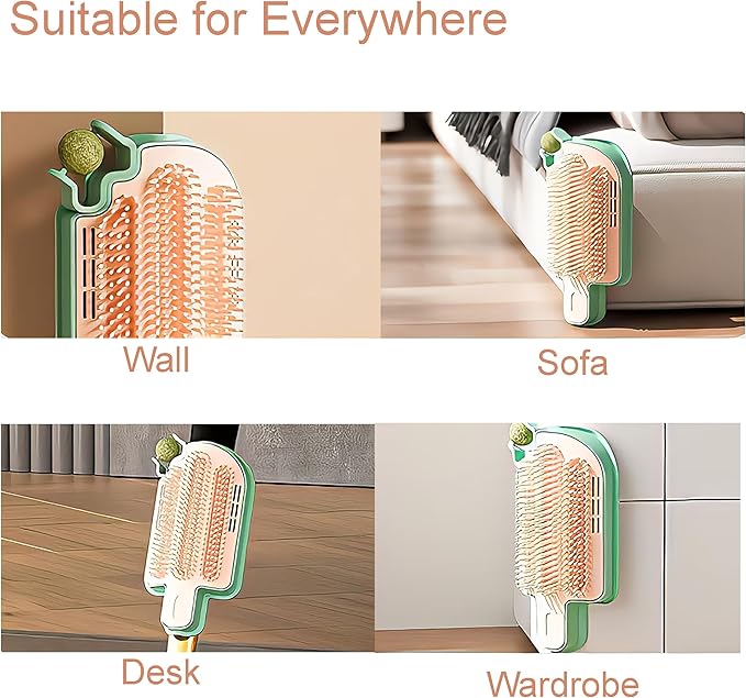 Catnip Toys for Indoor Cats 2 Pack, Stick on Wall Cat Brush with Catnip Ball Toys, 2 in 1 Massage & Self Groomer, Corner Brush-Mewly Pet