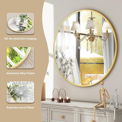 HARRITPURE Round Mirror 30 Gold Wall Mounted Circle Mirrors Vanity Mirror with Brushed Aluminum Alloy Frame Modern Decoration for Bathroom, Living Room, Vanity, Bedroom, Entryway