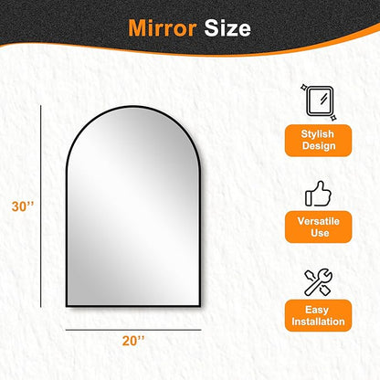 Delma Arched Bathroom Mirror, 20"x30" Wall Mounted Vanity Mirror for Bedroom, Living Room and Entryway, Black