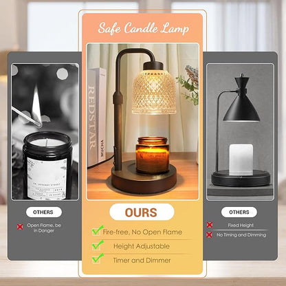 AIFEI Candle Warmer Lamp with Timer, Dimmable Adjustable Height Candle Lamp, Birthday Gifts for Women Mom Sister Friends, House Warming Gifts New Home, Candle Lamp Warmer with 2 Bulbs - CoalBlack