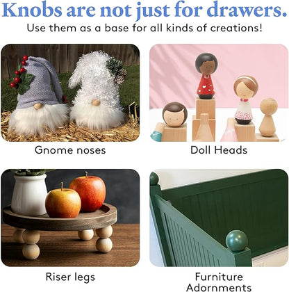 Wood Knobs, 1.5 Inch Round Natural Wood Drawer Pulls, Pack of 12 Unfinished Wooden Drawer Knobs, Ball Shaped Wood Cabinet Knobs, Nursery Dresser Knobs, Wood Door Knobs and Crafts