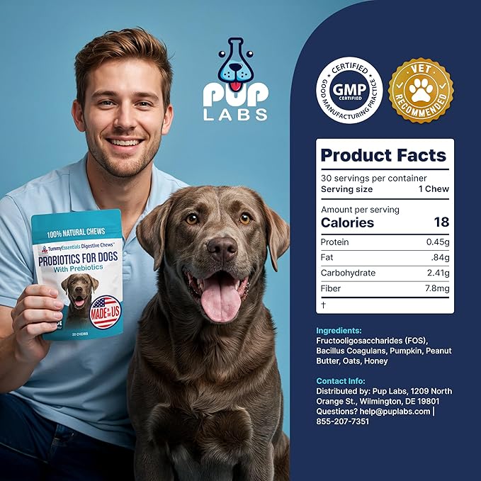Tummy Essentials Probiotic Chews for Dogs, Supports Gut Health for Dogs and Firm Stools, Helps Eliminate Digestive Dysfunction, Dog Probiotics Made in The USA, 30 Chews-Mewly Pet