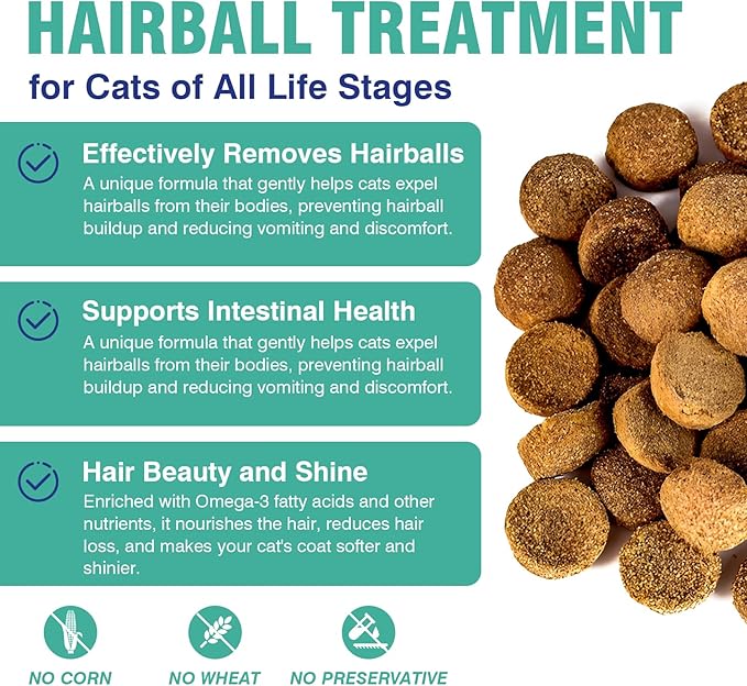 Cat Hairball Remedy Treats, 150 Soft Chews Cat Hair Ball Treatment Furball Control Relief Helps Eliminate and Prevent Hairballs for Indoor Cats Supports Skin and Coat Digestion Chicken Flavor-Mewly Pet