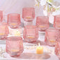 12 Pcs Large Pink Candle Holder- 3.15"×3.15" Ribbed Pink Vorive Candle Holders for Pink Bridal Shower Decorations, Girl Baby Shower Decorations, Pink Glass Candle Holder for Table Centerpiece
